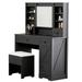 Mill Pines Farmhouse 42" Bruell Makeup Vanity Desk w/ lighted Sliding Mirror, Tabletop, Drawer, Shelf, Stool in Black | Wayfair