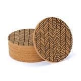 East Urban Home Thirstystone Thin Herringbone Thick Round Cork Coaster Set Cork in Black/Brown | 2 H x 4 W x 4 D in | Wayfair