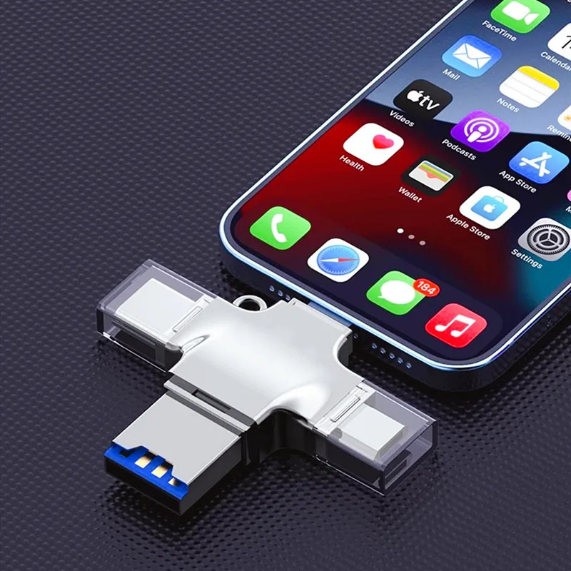 Lecteur de carte 4 en 1 pour iPhone Type C TF, convertisseur de données Micro usb, adaptateur OTG, lecteur de carte pour iPhone 15 14 13 12 accessoires ios