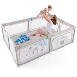 Costway Large Baby Playpen with Pull Rings Ocean Balls and Cute Pattern-Penguin