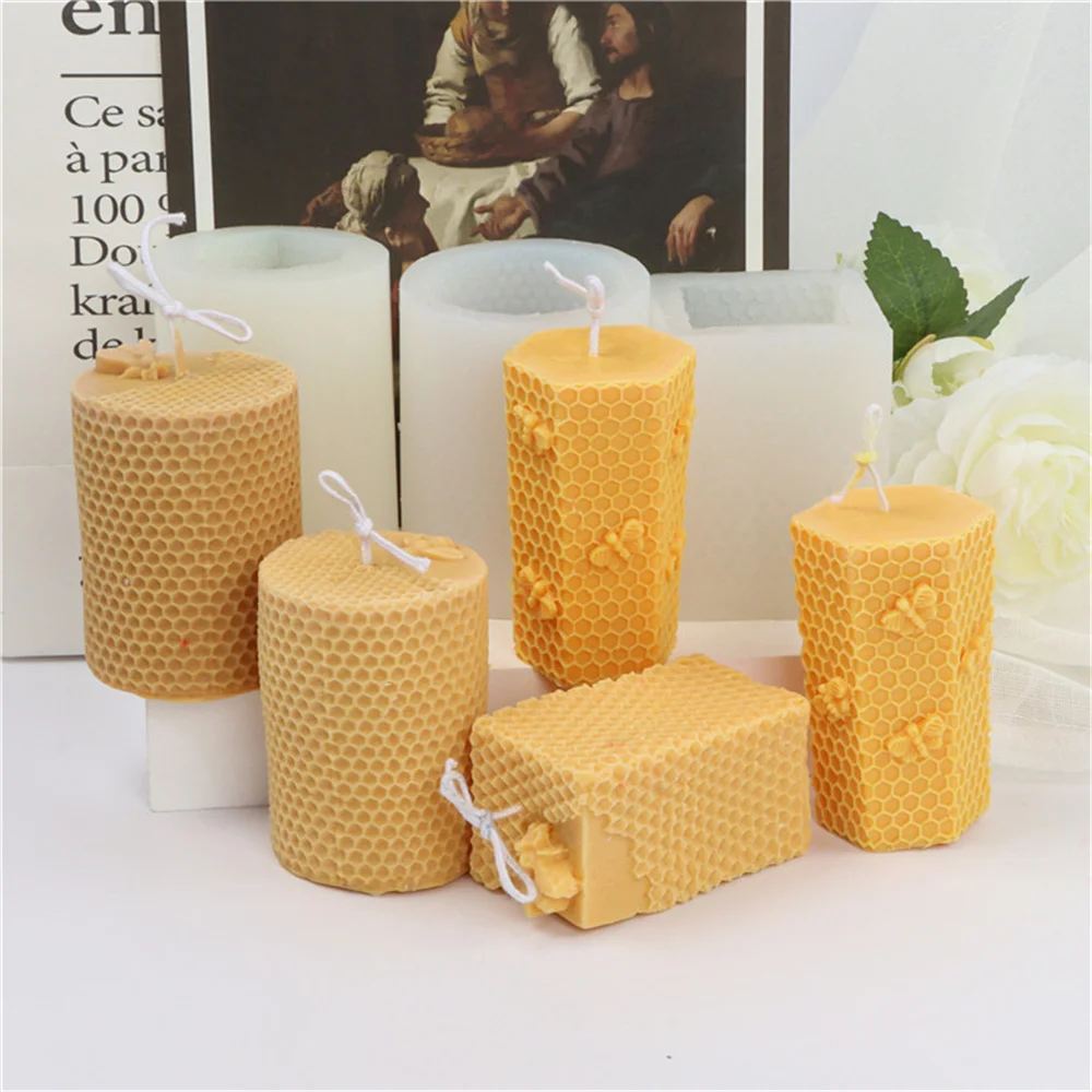 DIY Waben zylinder Kerze Silikon form 3d Waben bienen haus Bienenwachs Aroma therapie handgemachte Seife Gips Harz Formen Geschenke Image