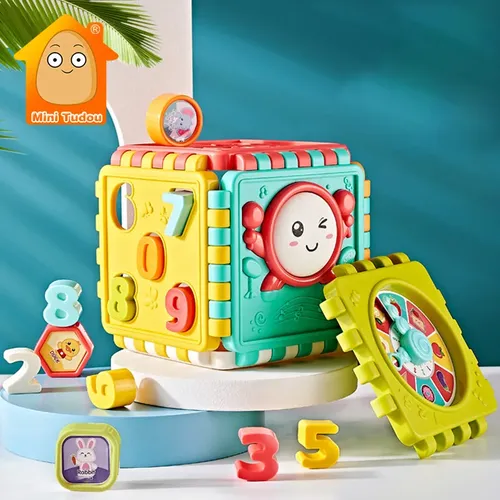 Baby Spielzeug Montessori Aktivität Cube Form Spiel Sorter Box Farbe Anzahl Uhr Mathematik Kit
