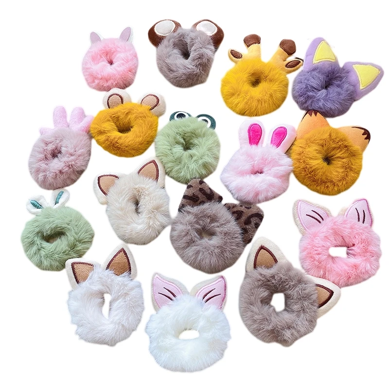 1PCS Neue Haar Zubehör Gefälschte Pelz Haar Seil Bär Scrunchies Frauen Nette Mädchen Elastische Haar Gummibänder Gum Kinder pferdeschwanz Halter Image