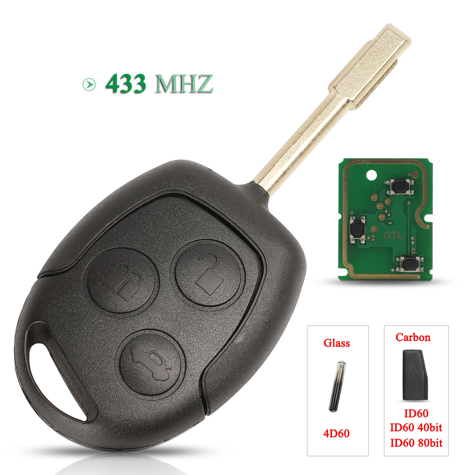 Bilchave 3 Tasten für Ford Mondeo Focus Fusion Fiesta Galaxy Transit Fob 433 MHz 4D60 ID63 Chip Smart Remote Auto Schlüssel Ersatz Image