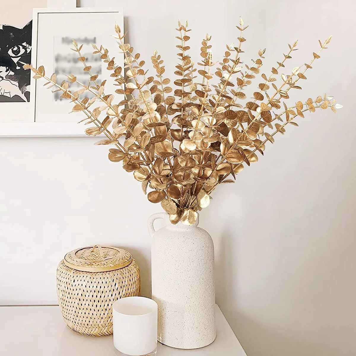 20 Stück künstliche Eukalyptusblätter, grüne Stiele mit Frost für Vase, Zuhause, Party, Hochzeit, Dekoration, Outdoor, Garten, Weihnachten Image