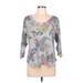 Nally & Millie Long Sleeve Blouse: Gray Floral Tops - Women's Size Large