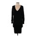 BCBGMAXAZRIA Casual Dress - Mini V Neck 3/4 sleeves: Black Solid Dresses - Women's Size Small
