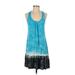 Lucky Brand Casual Dress - Mini Scoop Neck Sleeveless: Teal Print Dresses - Women's Size Small