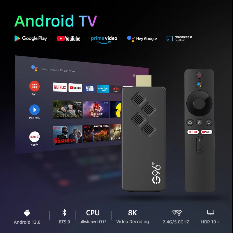 G96 H313 2 GB RAM 8 GB ROM Stick TV 4K Android 13.0 ATV UI BT Sprachfernbedienung Fire TV-Stick 4K VS Amazon Fire Stick Q2 TV BOX