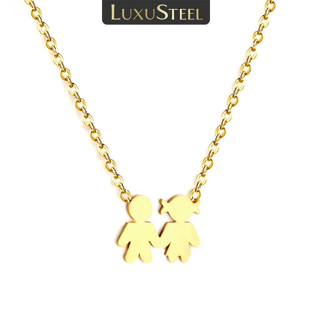 LUXUSTEEL Neue Junge Mädchen Kind Charme Halskette Für Frauen Paar Edelstahl Halsband Familie Engagement Schmuck Geschenke Image