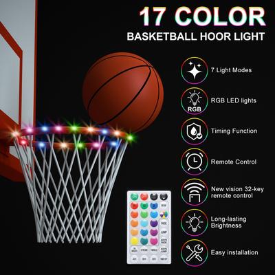 LED Basketball Hoop Light Remote Control Rim Light Glow 17 Colors 7 Modes