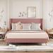 Queen Size Corduroy Stripe Upholstered Platform Bed Frame with High Wingback Headboard & Metal Legs(No Box Spring Needed), Pink