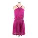 Akiko Casual Dress - Mini Halter Sleeveless: Purple Print Dresses - Women's Size Large