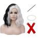 SUCS Black and White Wig for Women Girls Wig for Cruell/a Half White and Half Black Wig Short Curly Wavy Bob Wig Synthetic Hair Wigs Two Tone Wig Split Wig