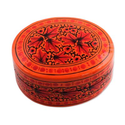 Serene Delight,'Orange and Red Papier Mache Decorative Box from India'