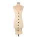Forever 21 Casual Dress - Bodycon V Neck Sleeveless: Ivory Print Dresses - Women's Size Small