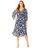 Plus Size Women's Bejeweled Pleated Shirtdress by Catherines in Navy Paisley Floral (Size 1X)