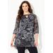 Plus Size Women's Hi-Low Keyhole Accent Layered Tunic by Catherines in Black Graphic Floral (Size 1X)