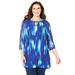 Plus Size Women's Hi-Low Keyhole Accent Layered Tunic by Catherines in Ultra Blue Blurred Tie-dye (Size 1X)