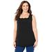 Plus Size Women's Square-Neck Lace Trim Tank by Catherines in Black (Size 6X)