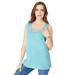 Plus Size Women's Rhinestone-Trimmed Tank by Roaman's in Light Aqua (Size 34/36)