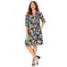 Plus Size Women's Tie-Sleeve Café Dress by Catherines in Black Tropical Floral (Size 1X)