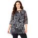 Plus Size Women's Hi-Low Keyhole Accent Layered Tunic by Catherines in Black Graphic Floral (Size 2XWP)