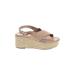 Bar III Wedges: Slip-on Platform Boho Chic Tan Solid Shoes - Women's Size 7 1/2 - Open Toe