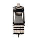 Karen by Karen Kane Casual Dress - DropWaist High Neck Long sleeves: Black Stripes Dresses - Women's Size Small