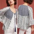 Anthropologie Jackets & Coats | Anthropologie Anemia + Kin Cape Cardigan Gingham Embroidered Blue One Size | Color: Blue/White | Size: One Size