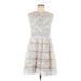 Aidan by Aidan Mattox Casual Dress - A-Line High Neck Sleeveless: White Print Dresses - Women's Size 8