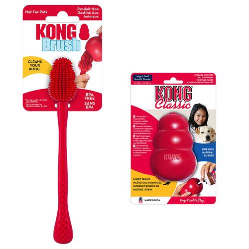 KONG Classic L (10 cm) + KONG Reinigungsbürste Hundespielzeug