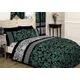 JaaZ Textile Limited Buy 4 Pieces OR 8 Pieces Printed Bedding Sets/Duvets Sets/Quilt Sets With Matching Curtains And Fitted Sheets._______Lurane Black Teal (King 8 Pieces Set)