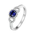 Simple Ring, Woman Ring Size S 1/2 18K White Gold 1 0.6CT VVS Blue Round Lab Sapphire with 0.17CT H White Natural Diamond Halo Channel Valentines Day