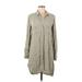 Cloth & Stone Casual Dress - Shirtdress Collared 3/4 sleeves: Gray Solid Dresses - Women's Size Medium