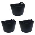 (Set of 3)- 75L Litre Extra Large Flexi Tubs Multipurpose Flexible Rubber Storage Container Buckets Garden Trugs Laundry Basket Polyethylene Flex Tub For Home Gardening Toys -Made in UK (Black)