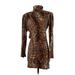 Ronny Kobo Casual Dress - Bodycon Turtleneck Long sleeves: Brown Leopard Print Dresses - Women's Size Small