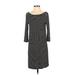Amour Vert Casual Dress - Shift Boatneck 3/4 sleeves: Black Print Dresses - Women's Size X-Small