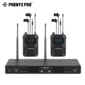 Phenyx Pro UHF Mono Doppio sistema di monitoraggio audio in-ear wireless Trasmettitore in metallo Robusto ricevitore per marsupio, 2x50 frequenze