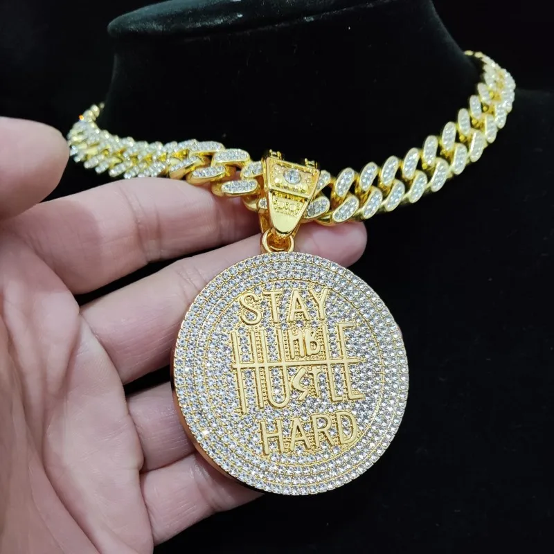 Männer Frauen Hip Hop bleiben harte Anhänger Halskette mit 13mm kubanischen Kette HipHop vereist bling Halsketten Mode Charme Schmuck