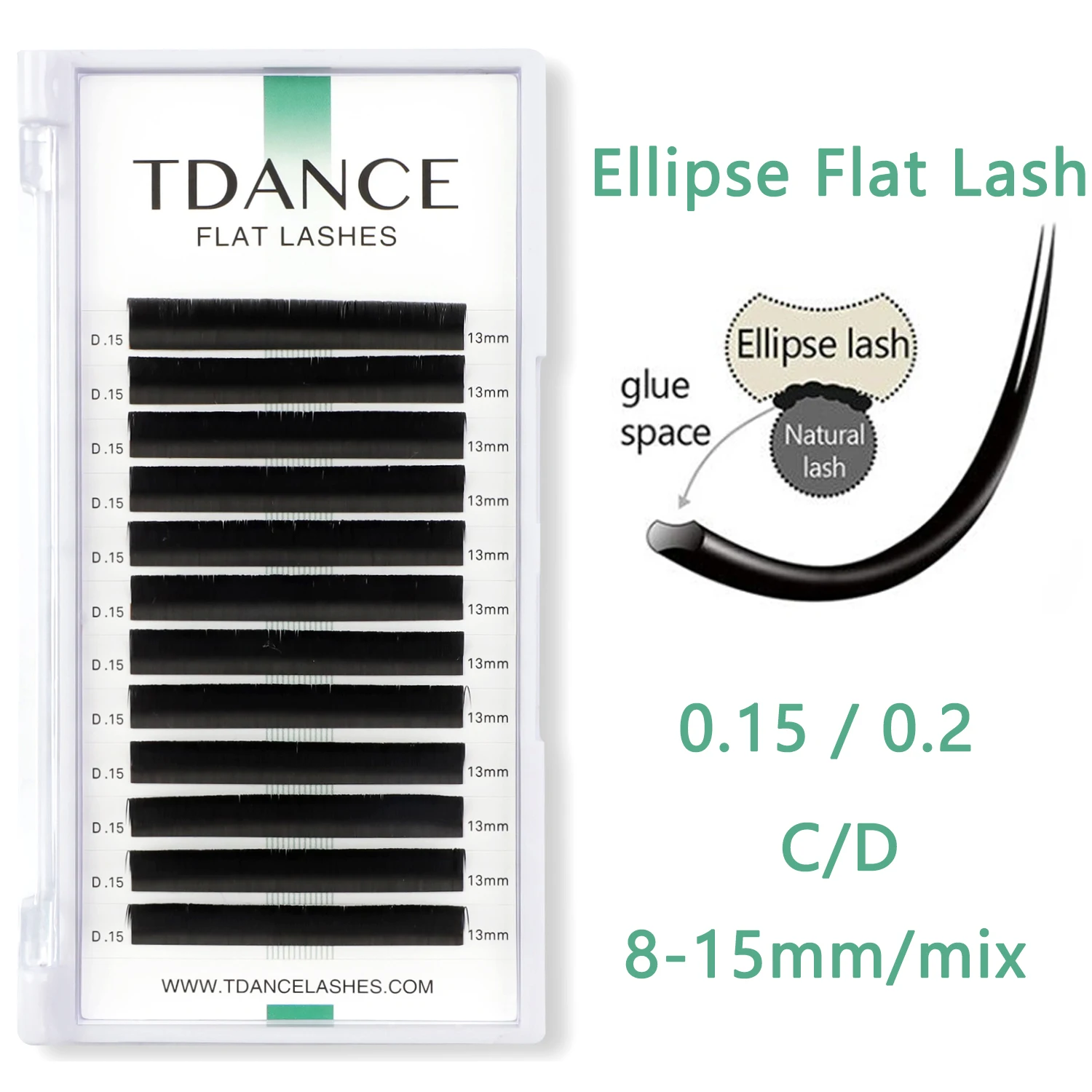 TDANCE 12 Linien 8–15 mm Ellipse, flache Wimpern, matt, geteilte Spitzen, geformt, individuelle Natur-Wimpernverlängerung für Profisbedarf Image