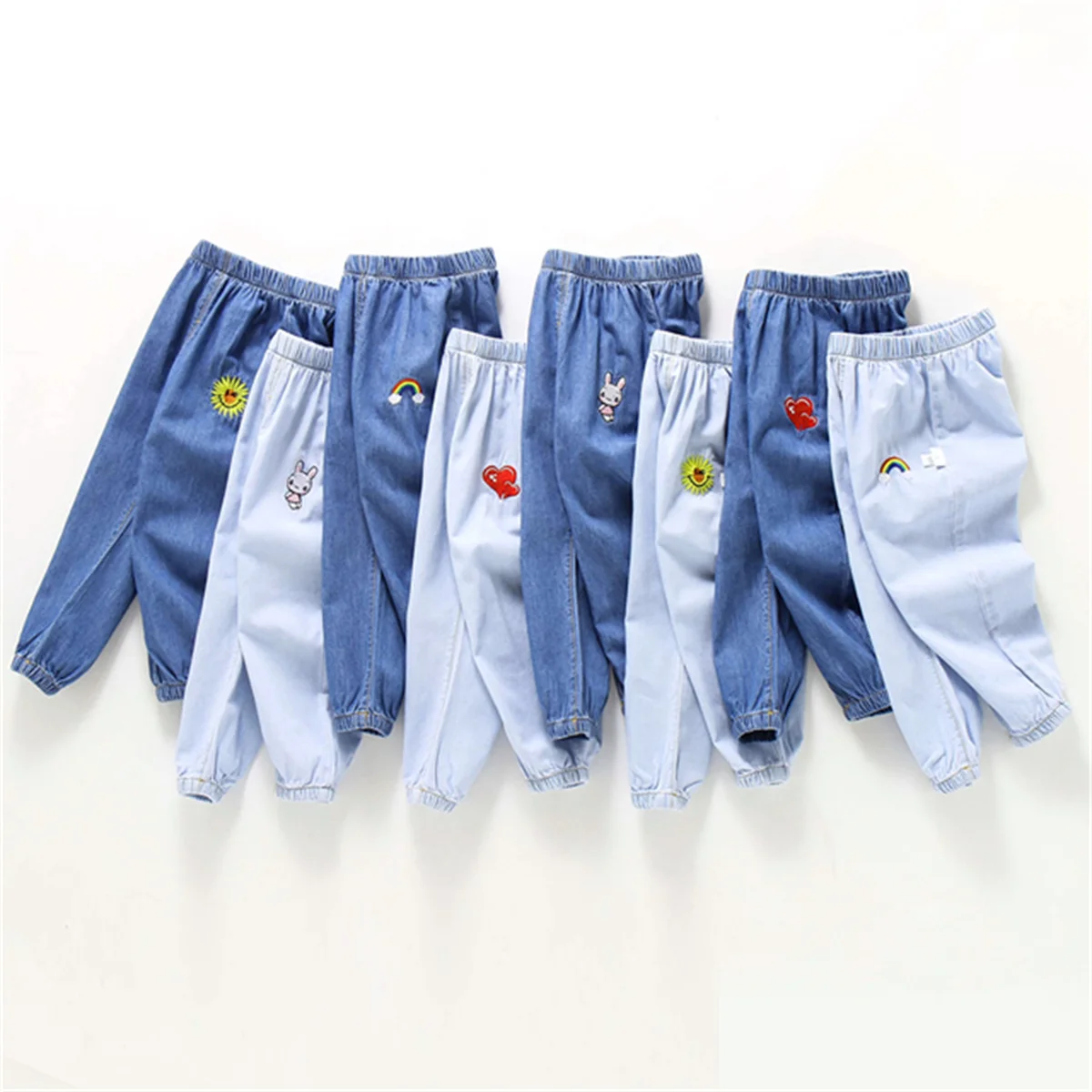 Kinderjeans Baby Four Seasons Outwear Freizeithose bestickt einfach vielseitig elastische Taille Sportbekleidung Image
