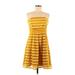 The Limited Casual Dress - Mini Strapless Sleeveless: Yellow Stripes Dresses - Women's Size 6