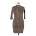 Slate & Willow Casual Dress - Sheath Mock 3/4 sleeves: Brown Leopard Print Dresses - Women's Size Large
