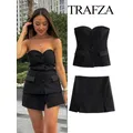 Trafza Frauen Mode elegante Flip Dekoration Satin Textur gespleißt Korsett Stil Tops Herbst Vintage