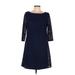 Jessica Howard Casual Dress - A-Line Boatneck 3/4 sleeves: Blue Solid Dresses - Women's Size 12