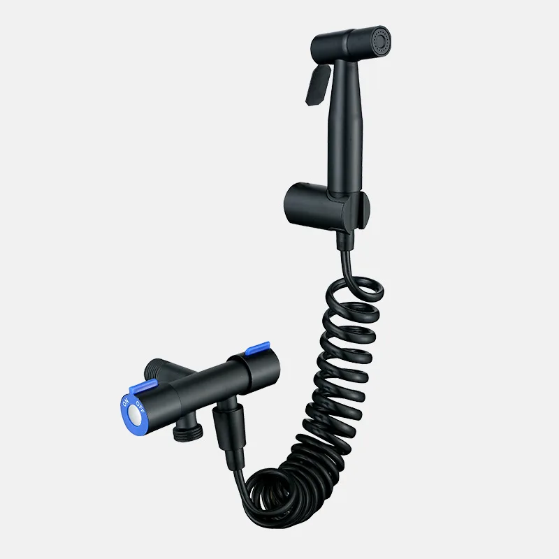 Bad schwarz Bidet Spray Set Hand Bidet Zwei-Wege-Wasserhahn Edelstahl Hand Bad Fauect Einlauf Kit WC Bidet Sprayer Image