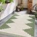 Hauteloom Djugun Outdoor Area Rug - Outside Porch Patio Rug Carpet - Waterproof Rug - Geometric - Green Cream Gray Off White Bone - 7 10 x 10 2