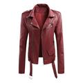 SMihono Reduced Motorcycle Jacket Leather Short Jacket Coat Clearance Womens Plus Long Sleeve Slim FItted Lapel Collar Button Female Outerwear Red L