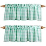 Window Valances - 2-Panels Picnic Checkered Pattern Kitchen Valances With 2.5-Inch Rod Pocket For Small Windows Polyester (56X14 Inch Ice Mint/White)